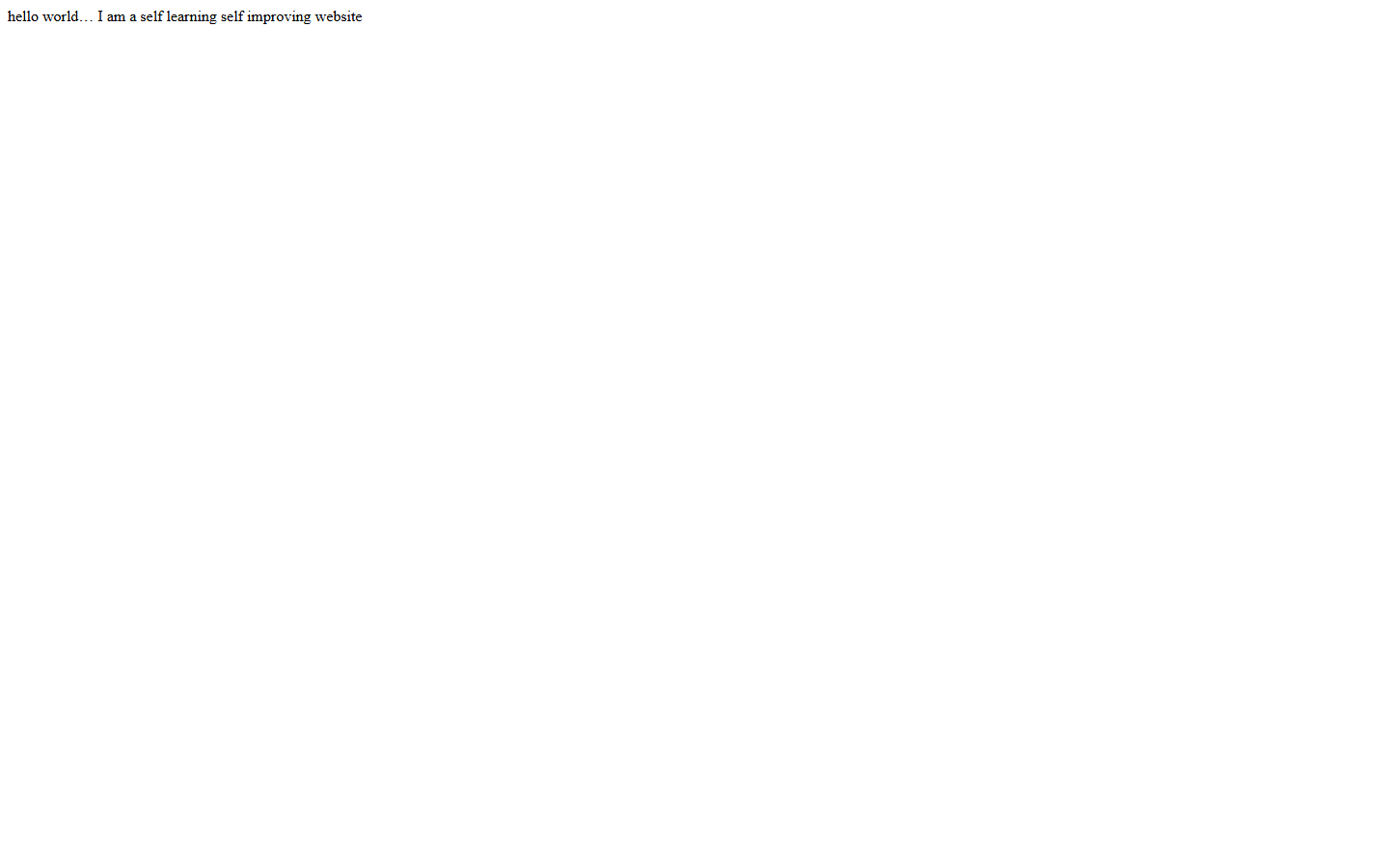 The original homepage with a single hello-world sentence on a white page.