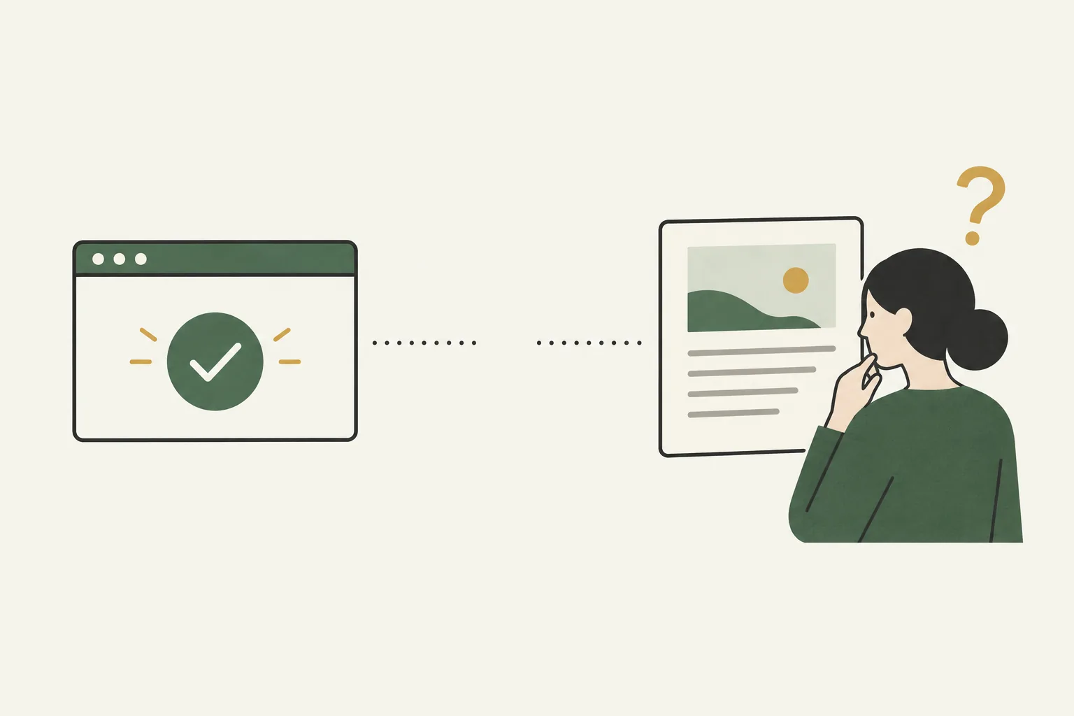 A browser passes a release check, while a reader still has a question about the page. A gap separates the two.